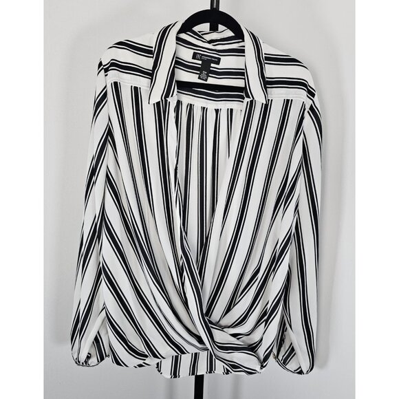 International Concept Plus Faux Wrap Black and White Stripe Blouse -SZ 20W - Picture 1 of 9